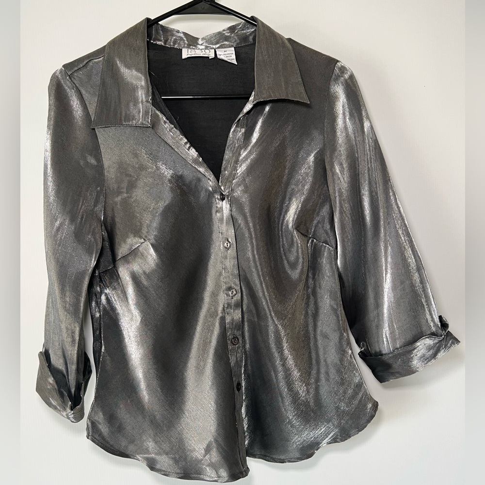 Vintage Silver Metallic Disco 1830 Blouse
